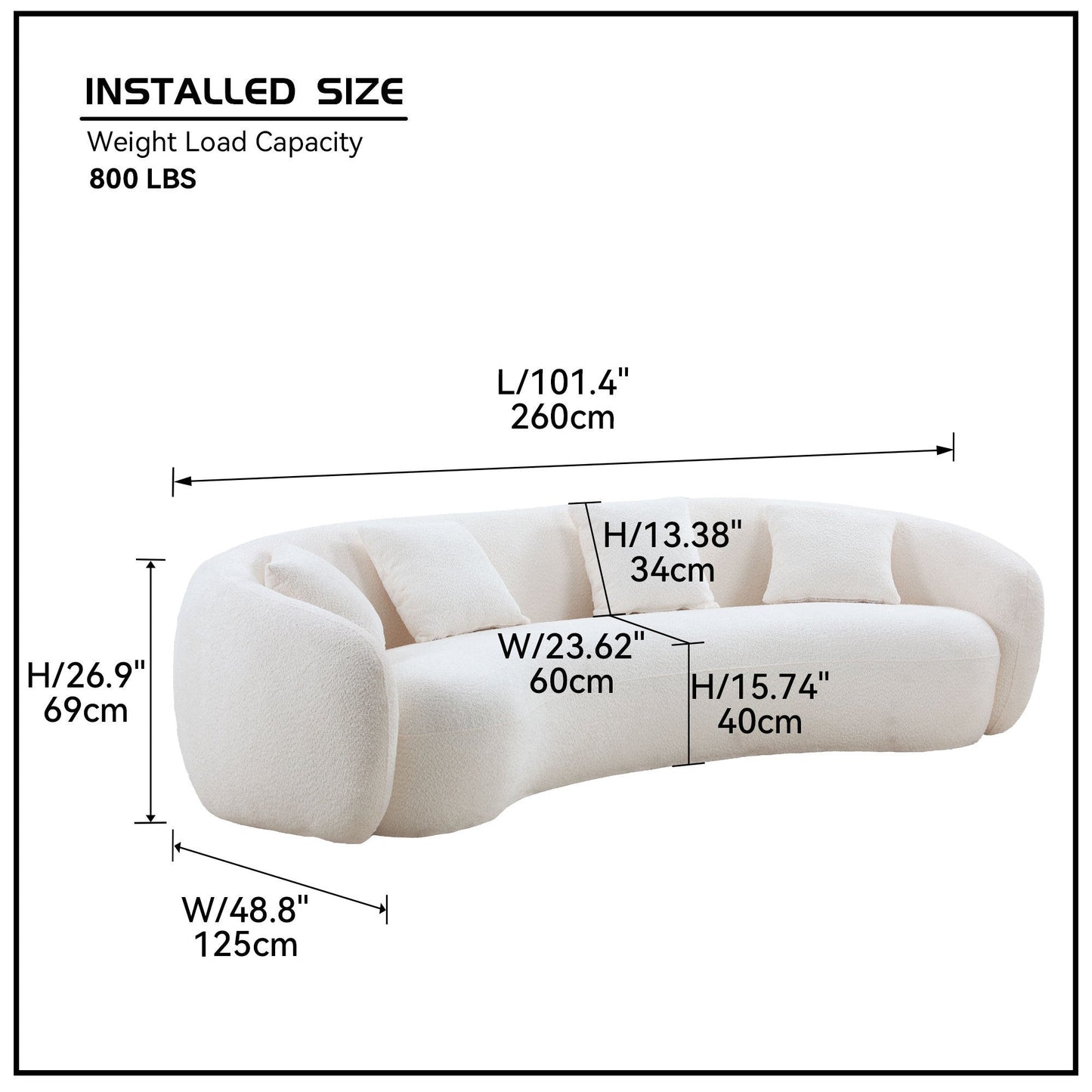 102'' 5-Seater Boucle Sofa Modern Sectional Half Moon Leisure Couch